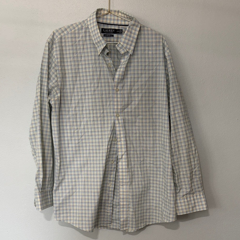 Ralph Lauren Men's Plaid Shirt - Blue and Cream